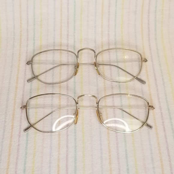 Vintage Delicate Gold Silver Eyeglasses Frames Pair Antique ? Lightweight Metal - Picture 1 of 7